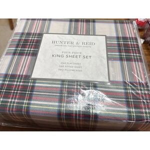 Hunter & Reid 4 Piece King Sheet Tartan Plaid Brushed Extra Soft
